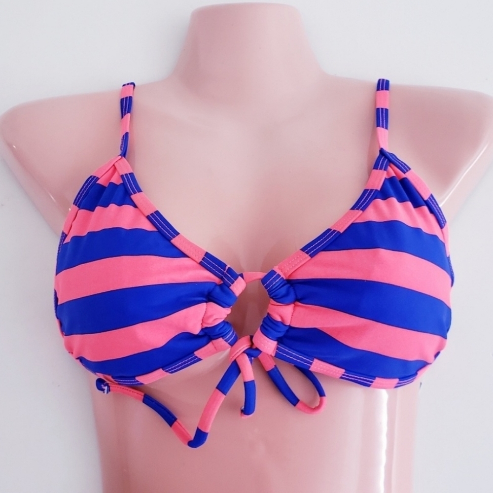 Orange blue striped swim top
